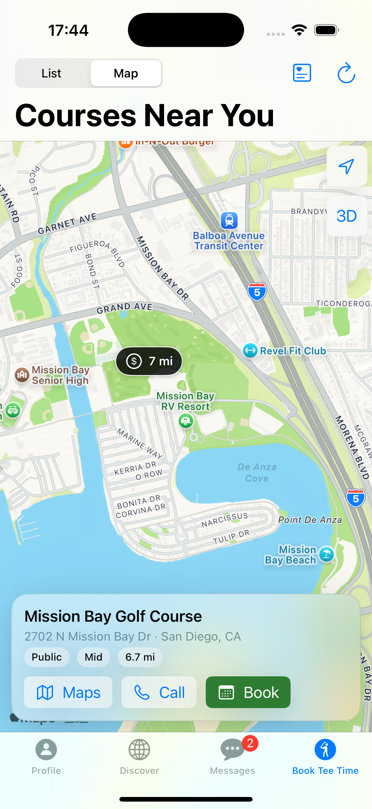 Fairway Buddies nearby courses screen